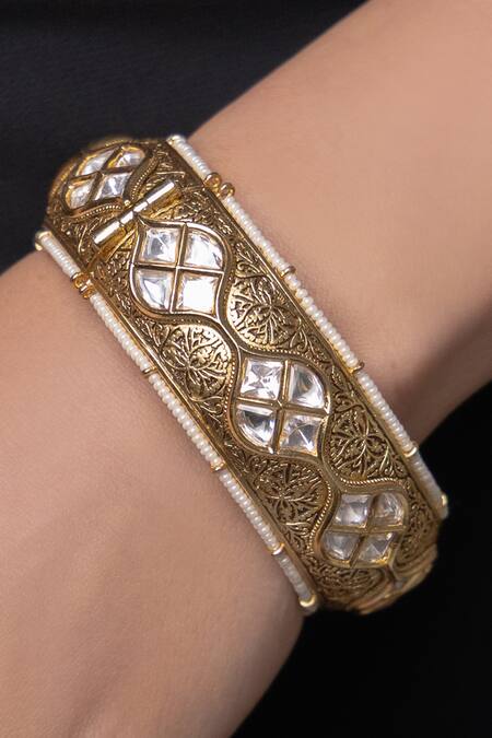 Joules By Radhika_Gold Plated Crystals, Beads Sovereign Bangle - Set Of 2_Online_at_Aza_Fashions