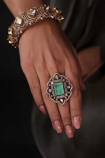 Shop Joules by Radhika Gold Plated Stones, Crystals, Faux Diamonds Ocean Glow Polki Embellished Ring at Aza Fashions Shop_Joules by Radhika_Gold Plated Stones, Crystals, Faux Diamonds Ocean Glow Polki Embellished Ring _at_Aza_Fashions