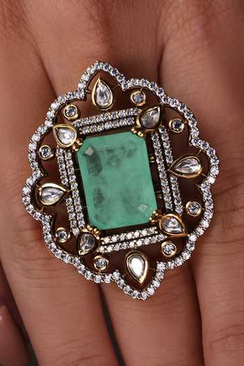 Joules by Radhika Gold Plated Stones, Crystals, Faux Diamonds Ocean Glow Polki Embellished Ring Online at Aza Fashions Joules by Radhika_Gold Plated Stones, Crystals, Faux Diamonds Ocean Glow Polki Embellished Ring _Online_at_Aza_Fashions