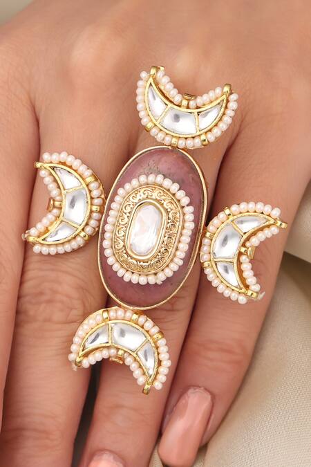 Joules by Radhika_Pink Pearls, Stones Heritage Blossom Ring _Online_at_Aza_Fashions