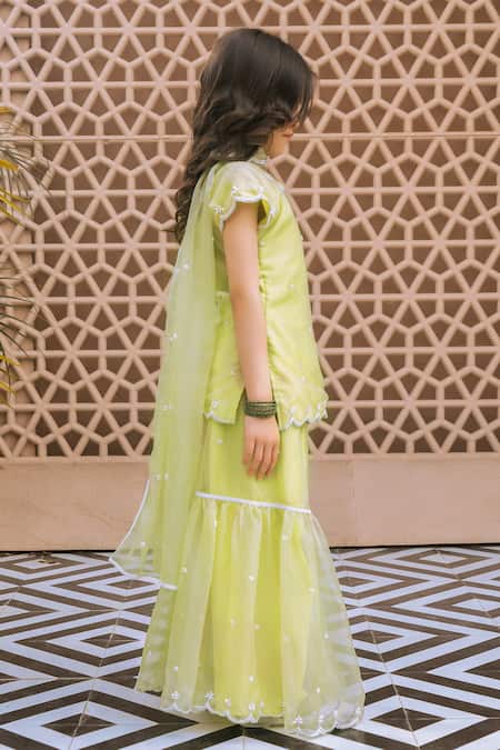 Fayon Kids Lime Organza Embroidery Green Kurta Sharara Set Online at Aza Fashions Fayon Kids_Lime Organza Embroidery Green Kurta Sharara Set _Online_at_Aza_Fashions