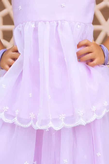 Fayon Kids_Lilac Organza Embroidery Tunic And Skirt Set _Online_at_Aza_Fashions