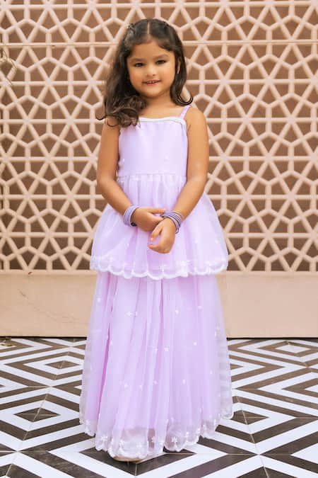 Buy_Fayon Kids_Lilac Organza Embroidery Tunic And Skirt Set _Online_at_Aza_Fashions