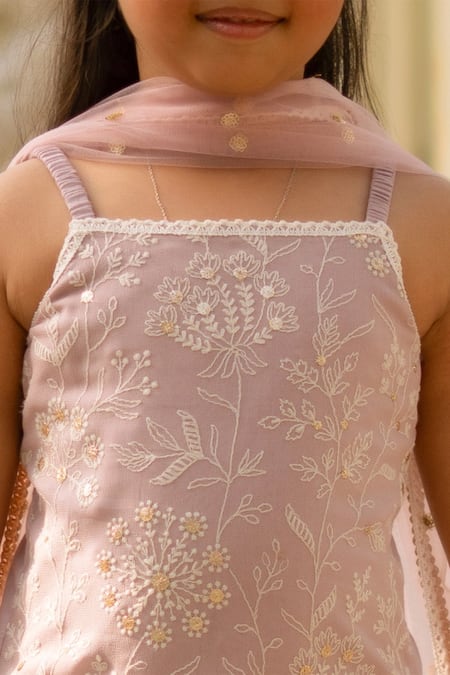 Fayon Kids Lilac Georgette, Net Embroidery, Gota Patti, Zari Kurta Sharara Set Online at Aza Fashions Fayon Kids_Lilac Georgette, Net Embroidery, Gota Patti, Zari Kurta Sharara Set _Online_at_Aza_Fashions