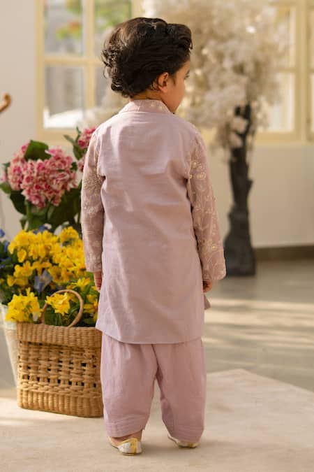 Fayon Kids Lilac Embroidered Kurta Set 