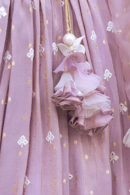 Fayon Kids_Lilac Tissue, Organza Embroidery, Sequins, Zari, Tassels, Bloom Lehenga Set _Online_at_Aza_Fashions