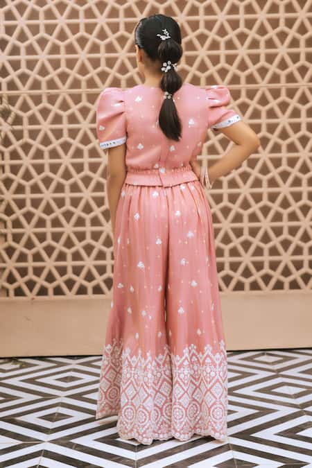 Fayon Kids Pink Embroidered Top & Palazzo Set 