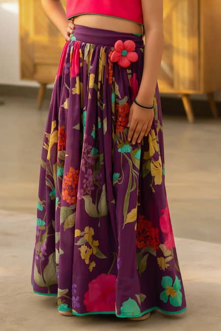 Buy Fayon Kids Pink Cotton Bows, Fabric Flowers Plain Top And Floral Pattern Skirt Set Online at Aza Fashions Buy_Fayon Kids_Pink Cotton Bows, Fabric Flowers Plain Top And Floral Pattern Skirt Set _Online_at_Aza_Fashions