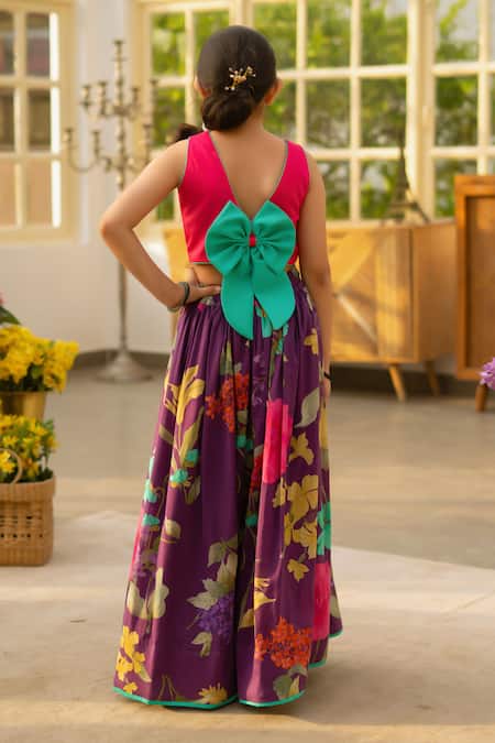 Fayon Kids Plain Top & Floral Pattern Skirt Set 