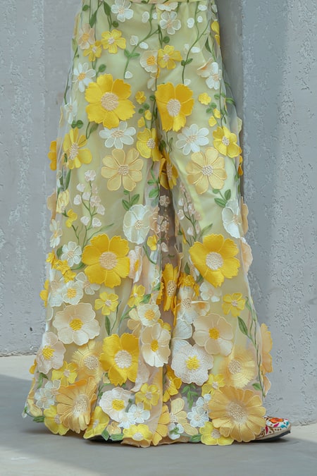 Fayon Kids Yellow Organza Embroidery 3d Floral Work Top With Palazzo Online at Aza Fashions Fayon Kids_Yellow Organza Embroidery 3d Floral Work Top With Palazzo _Online_at_Aza_Fashions