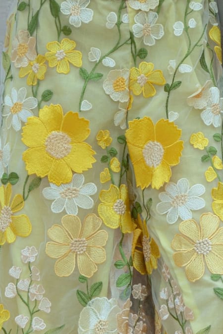 Buy Fayon Kids Yellow Organza Embroidery 3d Floral Work Top With Palazzo Online at Aza Fashions Buy_Fayon Kids_Yellow Organza Embroidery 3d Floral Work Top With Palazzo _Online_at_Aza_Fashions