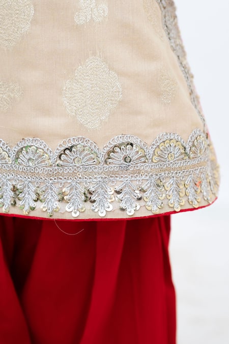 Fayon Kids_Gold Brocade, Cotton Sequins, Zari Kurta With Pant _at_Aza_Fashions