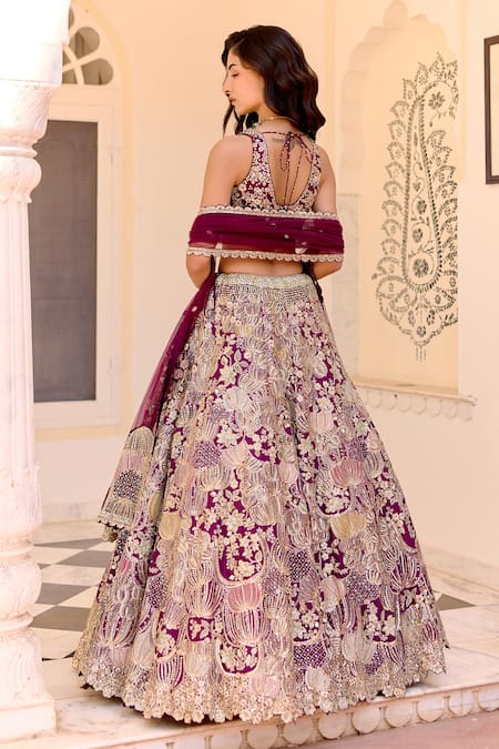 Osaa By Adarsh Dark Plum Embroidered Lehenga Set 