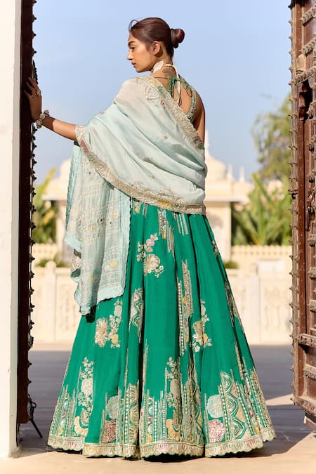 Osaa By Adarsh Jewel Green Organza Embroidered Lehenga Set 