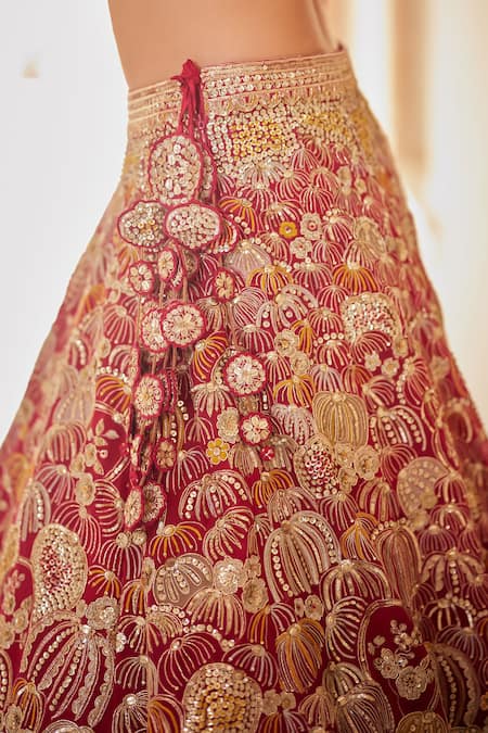 Buy_Osaa By Adarsh_Red Organza Embroidery, Zari, Sequins, Cut Ruby Trail Lehenga And Bustier Set _Online_at_Aza_Fashions