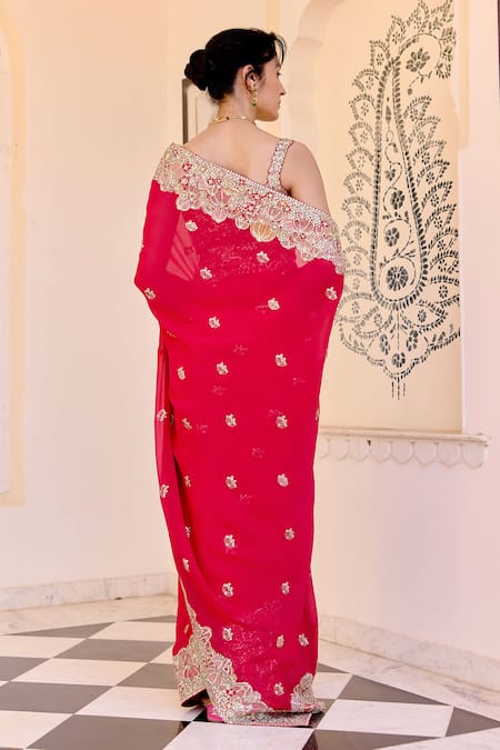 Osaa By Adarsh Red Embroidered Saree With Blouse 
