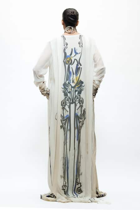 AK-OK Abstract Print Long Kurta & Flared Trouser Set 