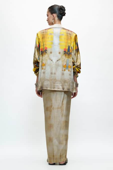 AK-OK Printed Oversised Blazer & Knotted Skirt Set 