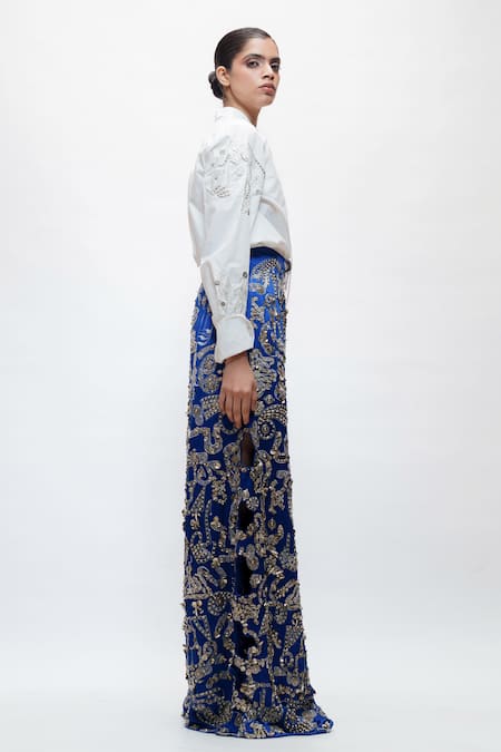 AK-OK Silver Embroidered Cotton Shirt 