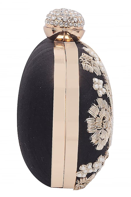 Buy Nazaakat By Samara Singh Black Embroidery, Pearls, Rhinestones Floral Clutch With Sling Online at Aza Fashions Buy_Nazaakat By Samara Singh_Black Embroidery, Pearls, Rhinestones Floral Clutch With Sling _Online_at_Aza_Fashions