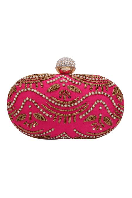 Nazaakat By Samara Singh_Pink Pearls, Embroidery, Rhinestones, Sequins And Clutch_Online_at_Aza_Fashions