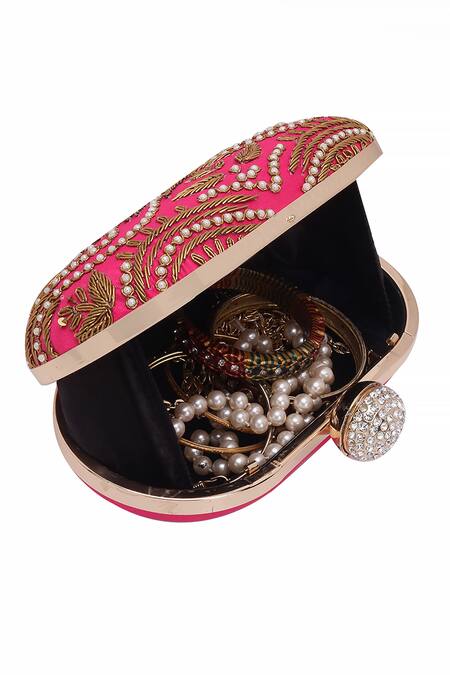 Shop_Nazaakat By Samara Singh_Pink Pearls, Embroidery, Rhinestones, Sequins And Clutch_Online_at_Aza_Fashions