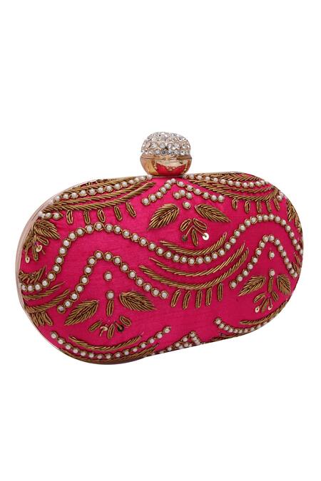 Nazaakat By Samara Singh_Pink Pearls, Embroidery, Rhinestones, Sequins And Clutch_at_Aza_Fashions