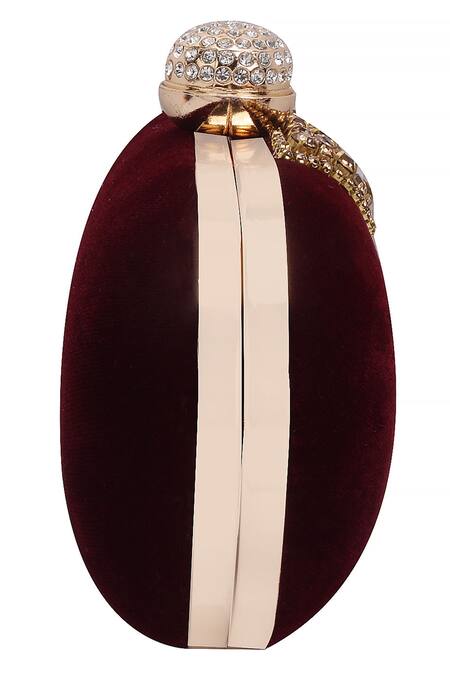 Nazaakat By Samara Singh Maroon Rhinestones, Crystals Velvet Embellished Clutch With Detachable Sling at Aza Fashions Nazaakat By Samara Singh_Maroon Rhinestones, Crystals Velvet Embellished Clutch With Detachable Sling_at_Aza_Fashions