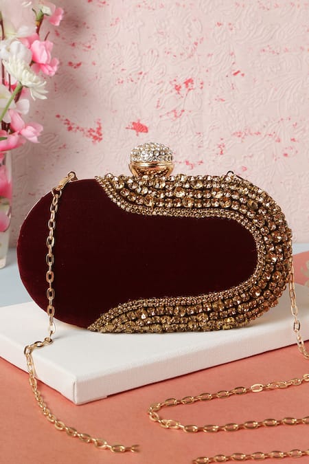 Nazaakat By Samara Singh Velvet Embellished Clutch with Detachable Sling 