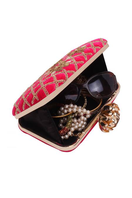 Nazaakat By Samara Singh_Red Embroidery, Beads, Sequins Floral And Geometric Clutch _Online_at_Aza_Fashions