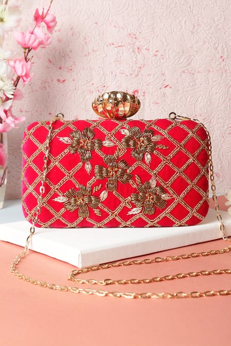 Nazaakat By Samara Singh Embroidered Floral & Geometric Clutch 