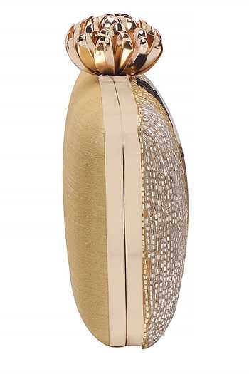 Buy_Nazaakat By Samara Singh_Gold Beads Striped Clutch With Detachable Sling 