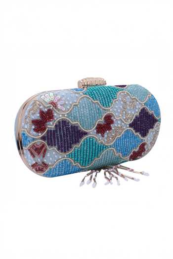 Buy Nazaakat By Samara Singh Blue Beads, Sequins, Embroidery, Tassels Beaded Geometric And Floral Clutch Online at Aza Fashions Buy_Nazaakat By Samara Singh_Blue Beads, Sequins, Embroidery, Tassels Beaded Geometric And Floral Clutch _Online_at_Aza_Fashions
