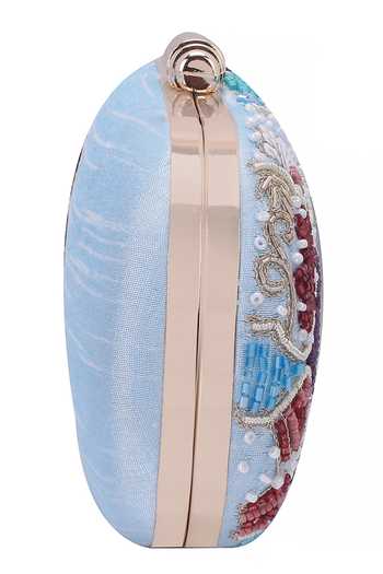 Shop Nazaakat By Samara Singh Blue Beads, Sequins, Embroidery, Tassels Beaded Geometric And Floral Clutch Online at Aza Fashions Shop_Nazaakat By Samara Singh_Blue Beads, Sequins, Embroidery, Tassels Beaded Geometric And Floral Clutch _Online_at_Aza_Fashions