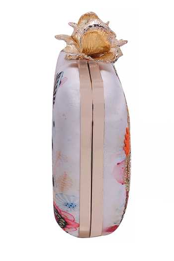 Buy_Nazaakat By Samara Singh_Off White Embroidery, Beads, Sequins, Pearls Floral And Butterfly Clutch _Online_at_Aza_Fashions