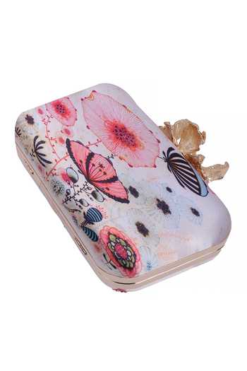 Nazaakat By Samara Singh_Off White Embroidery, Beads, Sequins, Pearls Floral And Butterfly Clutch _at_Aza_Fashions