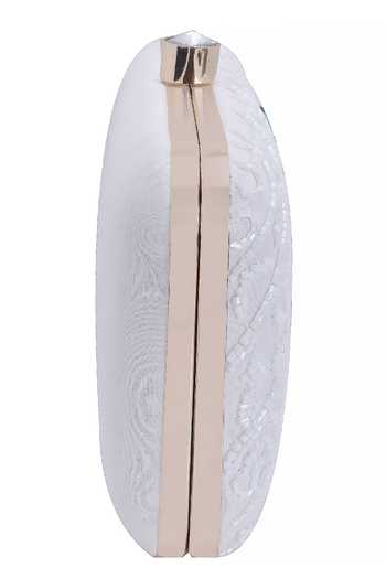 Nazaakat By Samara Singh_White Beads, Rhinestones Embroidered Clutch With Detachable Sling _at_Aza_Fashions