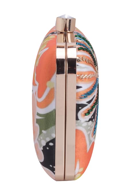 Buy_Nazaakat By Samara Singh_Orange Sequins, Beads Floral And Embellished Clutch_Online_at_Aza_Fashions