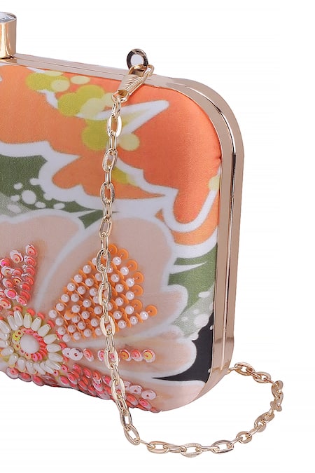 Nazaakat By Samara Singh_Orange Sequins, Beads Floral And Embellished Clutch_at_Aza_Fashions