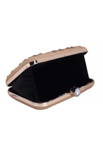 Nazaakat By Samara Singh_Gold Beads, Crystals, Embroidery Floral And Stone Embellished Clutch _Online_at_Aza_Fashions