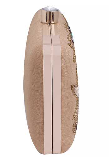 Shop_Nazaakat By Samara Singh_Gold Beads, Crystals, Embroidery Floral And Stone Embellished Clutch _Online_at_Aza_Fashions