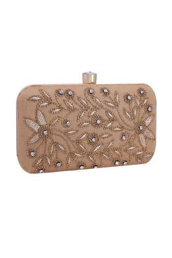 Nazaakat By Samara Singh_Gold Beads, Crystals, Embroidery Floral And Stone Embellished Clutch _at_Aza_Fashions