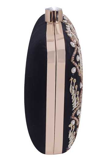 Shop Nazaakat By Samara Singh Black Sequins, Beads, Stones Embroidered Clutch Bag With Sling Online at Aza Fashions Shop_Nazaakat By Samara Singh_Black Sequins, Beads, Stones Embroidered Clutch Bag With Sling _Online_at_Aza_Fashions