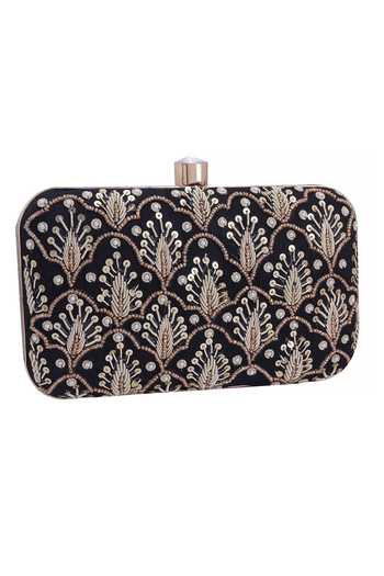 Shop Nazaakat By Samara Singh Black Sequins, Beads, Stones Embroidered Clutch Bag With Sling at Aza Fashions Shop_Nazaakat By Samara Singh_Black Sequins, Beads, Stones Embroidered Clutch Bag With Sling _at_Aza_Fashions
