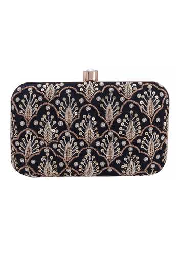 Buy Nazaakat By Samara Singh Black Sequins, Beads, Stones Embroidered Clutch Bag With Sling Buy_Nazaakat By Samara Singh_Black Sequins, Beads, Stones Embroidered Clutch Bag With Sling