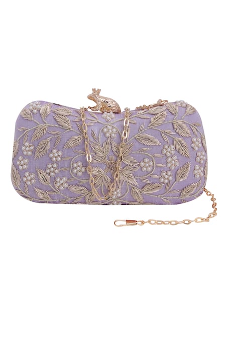 Nazaakat By Samara Singh Embroidered Froggie Lock Clutch With Sling 