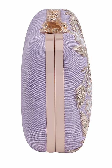 Nazaakat By Samara Singh_Purple Embroidery, Pearls Froggie Lock Clutch With Sling_at_Aza_Fashions