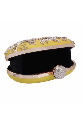Nazaakat By Samara Singh_Yellow Beads, Pearls, Rhinestones, Embellished Clutch With Detachable Sling _Online_at_Aza_Fashions