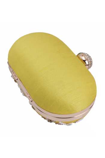 Buy_Nazaakat By Samara Singh_Yellow Beads, Pearls, Rhinestones, Embellished Clutch With Detachable Sling _Online_at_Aza_Fashions