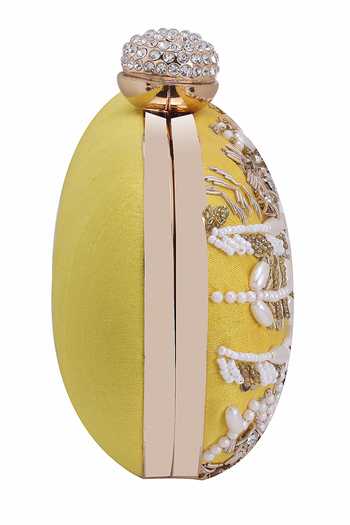 Shop_Nazaakat By Samara Singh_Yellow Beads, Pearls, Rhinestones, Embellished Clutch With Detachable Sling _Online_at_Aza_Fashions